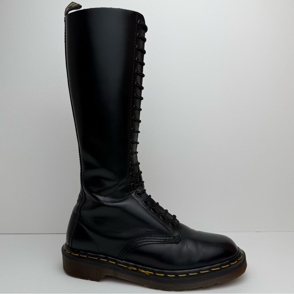 Vintage Dr. Martens MIE Black Smooth Leather Tall 20 Eye Boots UK 5 - Picture 5 of 16